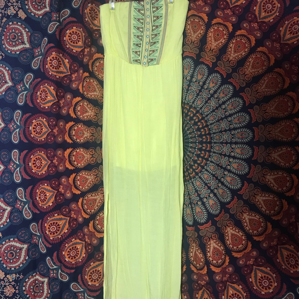Strapless Yellow Dress with double slit